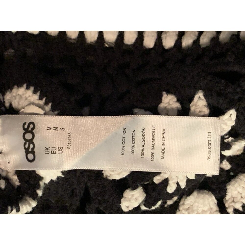 ASOS Granny Square Small Black And White Crochet sweater Y2K Festival Spring - Picture 4 of 6